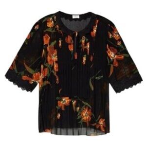 Aritzia Welfare Orange and Black Flutter Sleeve Blouse plated material XS-S